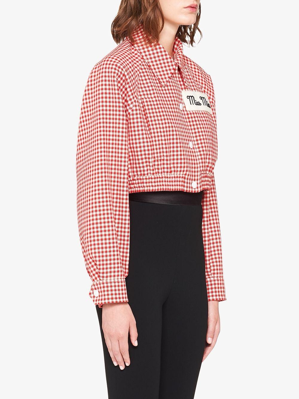 Miu Miu Gingham-Check Red Cropped Jacket - Picture 2 of 7